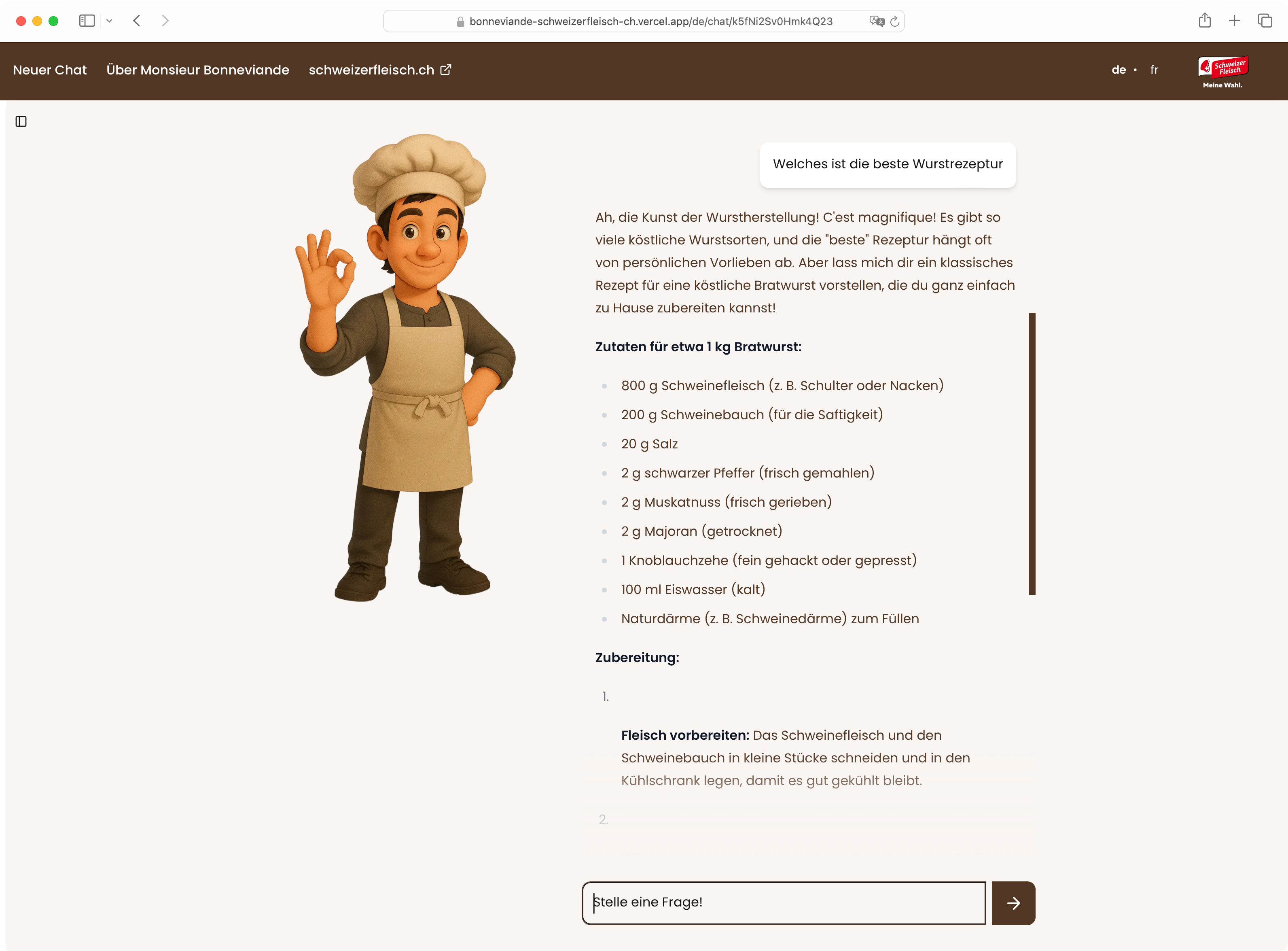 Monsieur Bonneviande AI Chatbot Interface